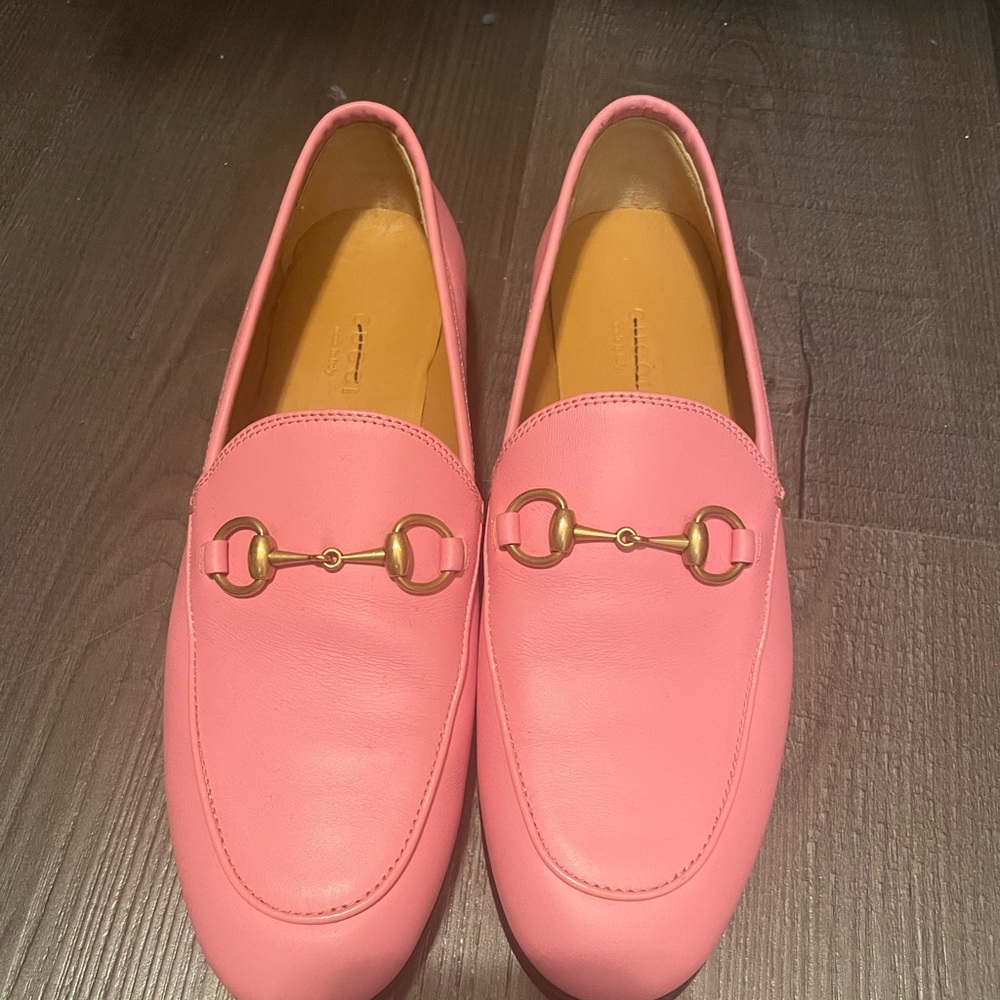 Pink Gucci Loafers with Gold Detailing
